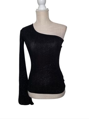 5/$15 One Shoulder Asymetrical Black Sparkle Top